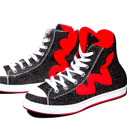 Casual high top black white and red heart themed