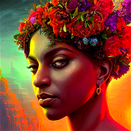 Beautiful 3d render of the flower queen goddess [MODEL] in a sensual pose, atmospheric lighting, painted, intricate, volumetric lighting, beautiful, rich deep colours masterpiece, sharp focus, ultra detailed, in the style of Dan Mumford and marc simonetti, with a crowded futuristic cyberpunk city in the background, astrophotography