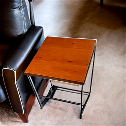 industrial end table in a midcentury modern living room