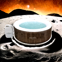 hot tub on the moon, apollo analog photograph, surrounded by craters