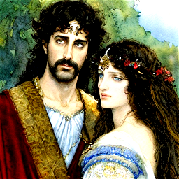 a realistic and atmospheric watercolour fantasy character concept art portrait of [MODEL] roman couple in a roman temple, by rebecca guay, michael kaluta, charles vess and jean moebius giraud