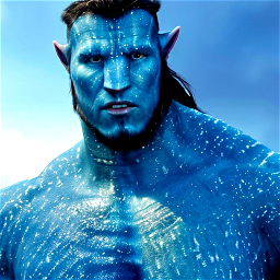 head and shoulders Portrait of [MODEL] Na’vi, blue skin, a film still from avatar ( 2 0 0 9 )