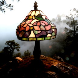 standing on top of a natural hill and rocks surrounded by trees and fog in the background