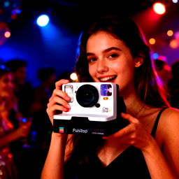 A young lady taking pictures at a party