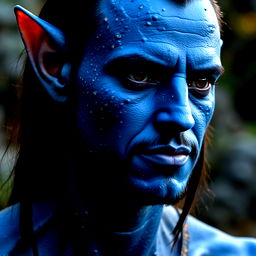 head and shoulders Portrait of [MODEL] Na’vi, blue skin, a film still from avatar ( 2 0 0 9 )