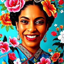 beautiful flowerpunk [MODEL] portrait illustration detailed patterns art of hindu traditional dress, flower pop art, floral splash painting, art by geof darrow, ashley wood, alphonse mucha, makoto shinkai