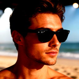 worn by a handsome male model at the beach