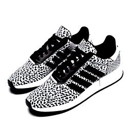Adidas sneakers with a bright white upper fully covered in bold black spots in true Dalmatian fashion, using irregular organic shapes so the pattern feels natural rather than uniform. The classic three stripes appear in solid black and stand out cleanly against the spotted background. The heel tab uses a vivid red accent as a collar reference, with a small embossed paw print centered above it. The tongue label shows a simple Dalmatian face in black line art. Laces remain bright white, the midsole stays clean off white, and the outsole is deep black to echo the spotting and ground the design visually.