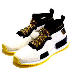 yellow and black, high tops, no laces, slip on, leather