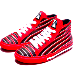 Black and red with a zipper and mid top red stripes