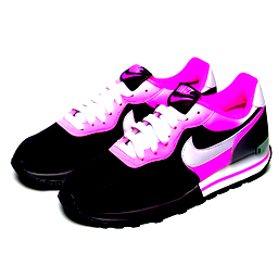 sneaker with black nike logo that is pink