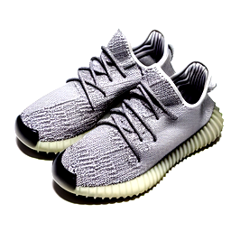 Shoes with a low sole that are comfortable to walk in and of quality with no fabric exterior but a hard exterior and give the shoes a Yeezy shape in the colors grey black and white